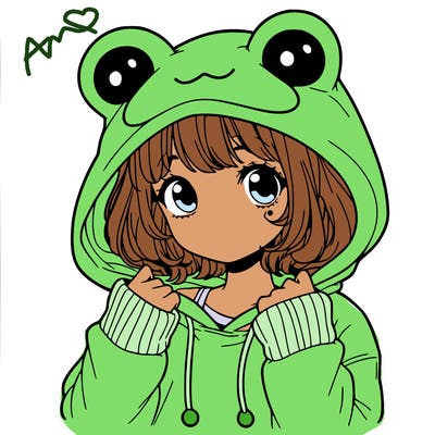 a cute teenage girl wearing a frog hoodie
