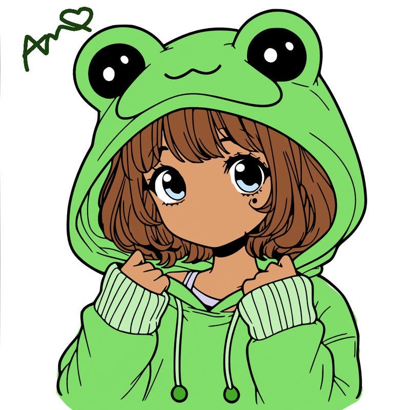 a cute teenage girl wearing a frog hoodie