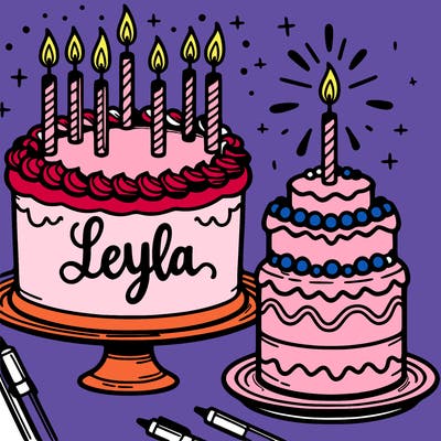 birthday cake with the word leyla on it