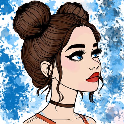 realistic girl with buns on the top of her head