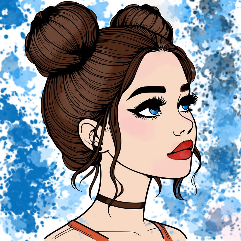 realistic girl with buns on the top of her head
