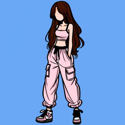 girl in baggy pants crop top and long hair