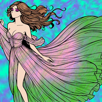 realistic woman in dress flowing the the wind