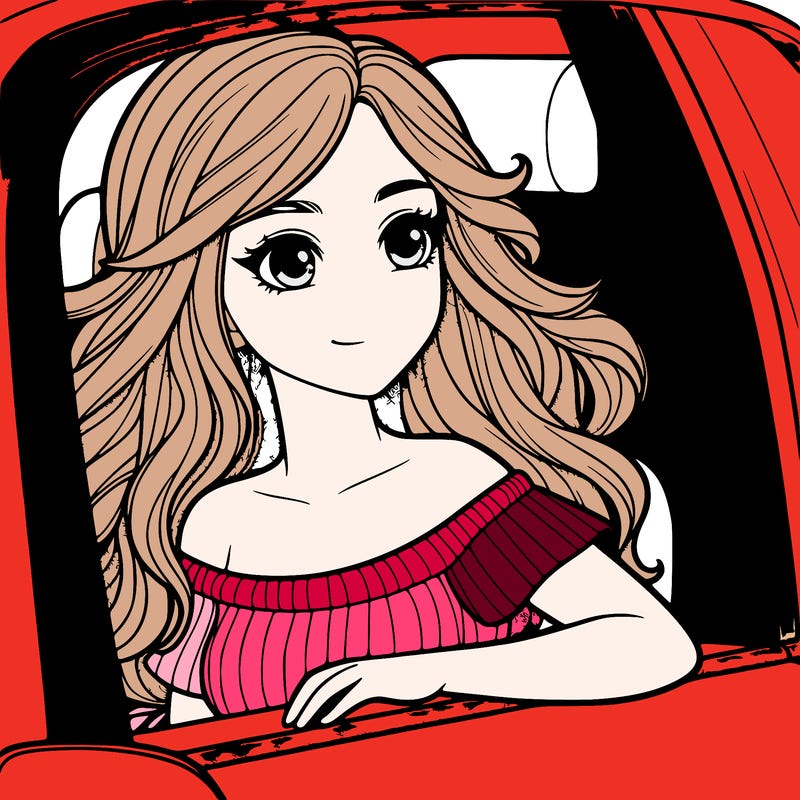 beautiful girl with her head out a car window