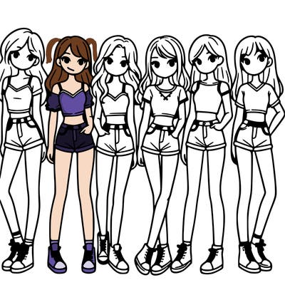 a group of girls wearing crop tops and shorts