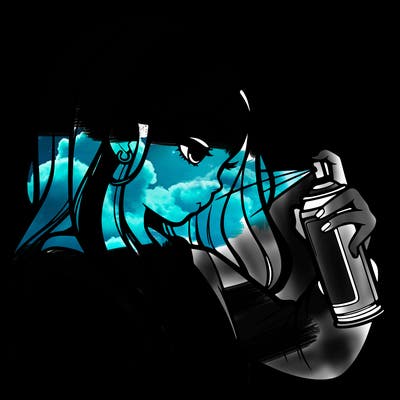 a realistic girl spray painting