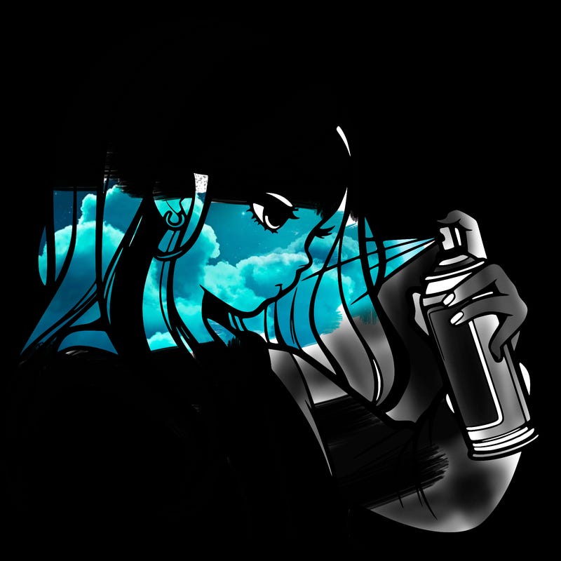 a realistic girl spray painting