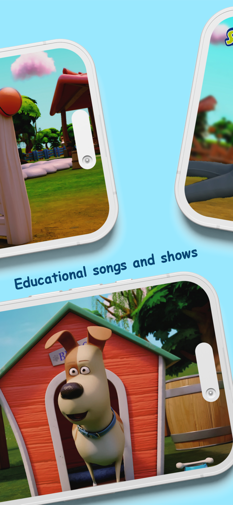 Capture d'écran de l'application BabaSharo Kids proposant des chansons et des émissions éducatives pour les enfants.