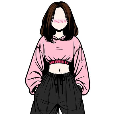 realistic girl faceless with baggy pants and a crop top