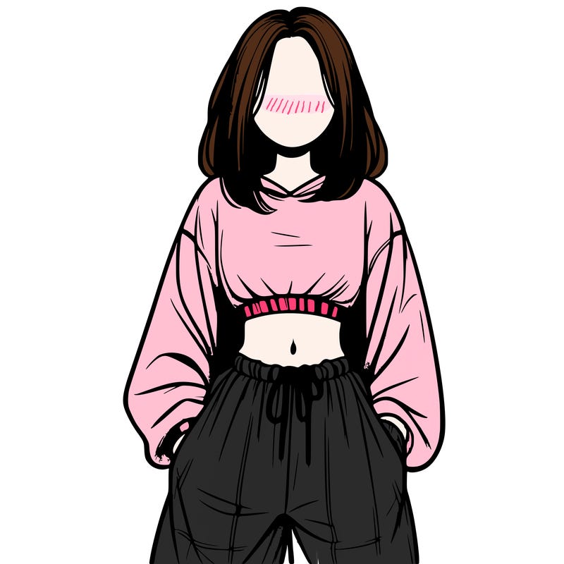 realistic girl faceless with baggy pants and a crop top