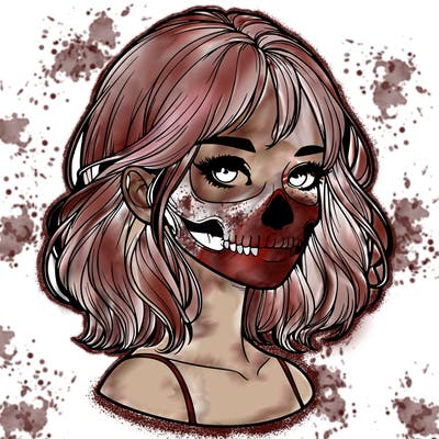 realistic girl with skull