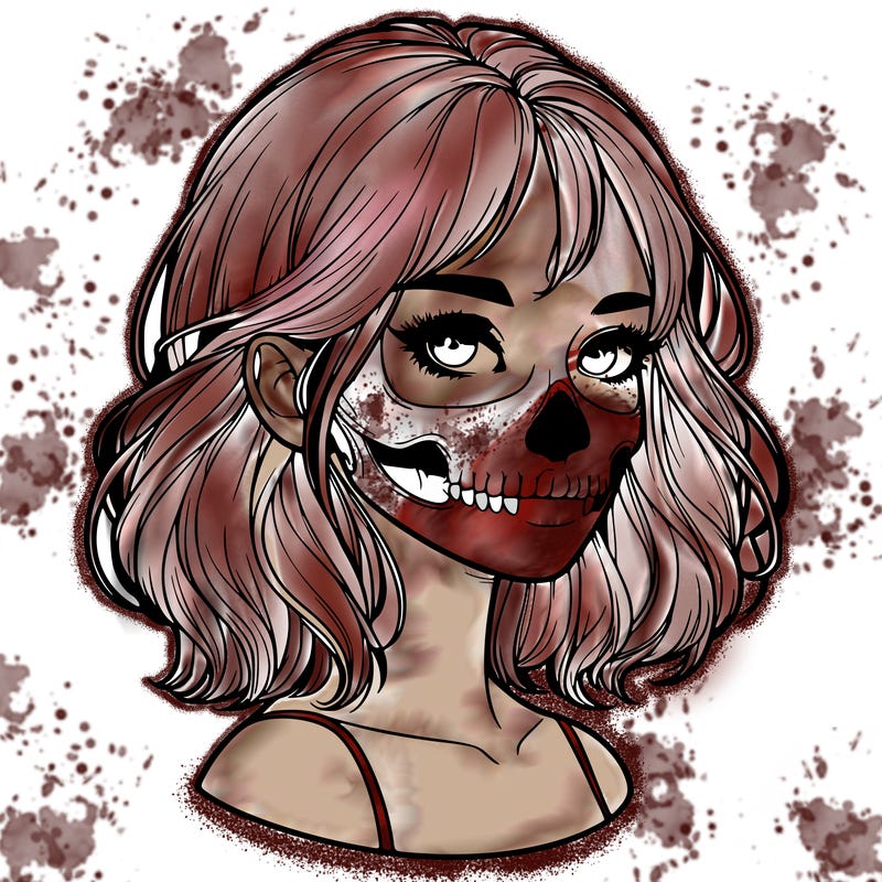 realistic girl with skull