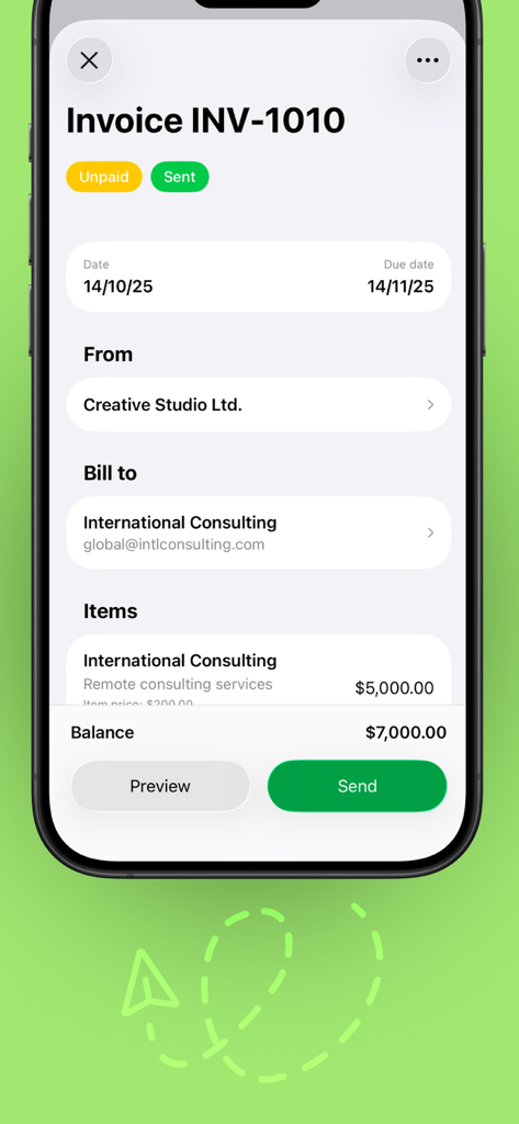 Invoice.app: Receipt Generator - Mobile app interface for creating and sending professional business invoices