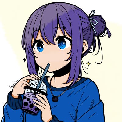 manga character drinking boba