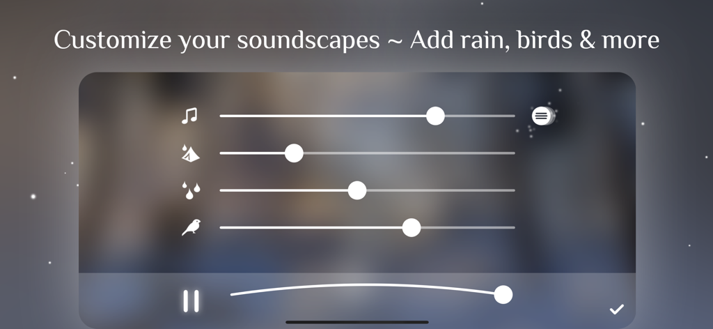Flowing 2 app soundscape customization interface with sliders for music and nature sounds