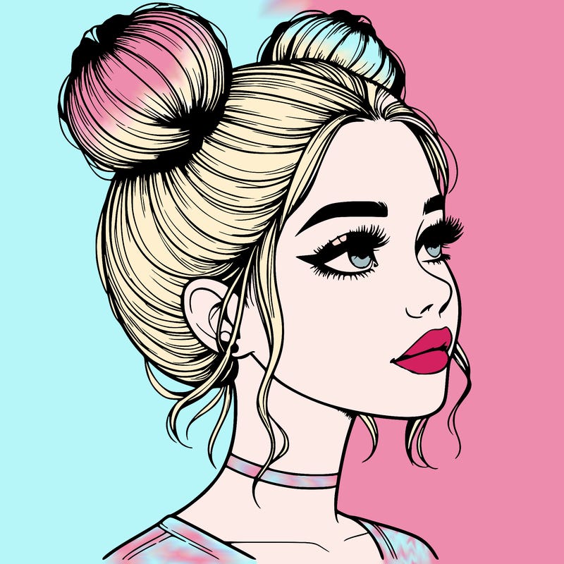 realistic girl with buns on the top of her head