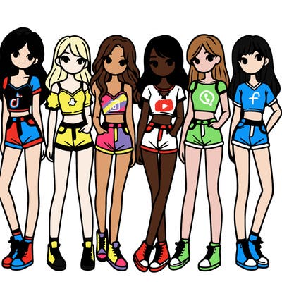 a group of girls wearing crop tops and shorts