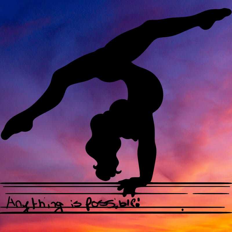 gymnast doing split handstand on a beam