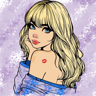 realistic girl with bangs looking over her shoulder