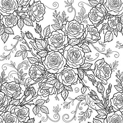 Celebrate the fresh beauty of Spring with this intricate Floribunda Roses coloring page. Discover a lush garden filled with clusters of delicate blooms and vibrant foliage, ready for your creative touch.