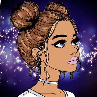 realistic girl with buns on the top of her head