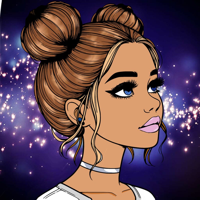 realistic girl with buns on the top of her head