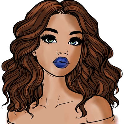 realistic girl with wavy hair and lips