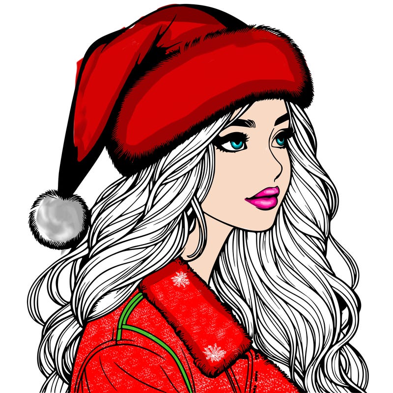 realistic girl in santa hat