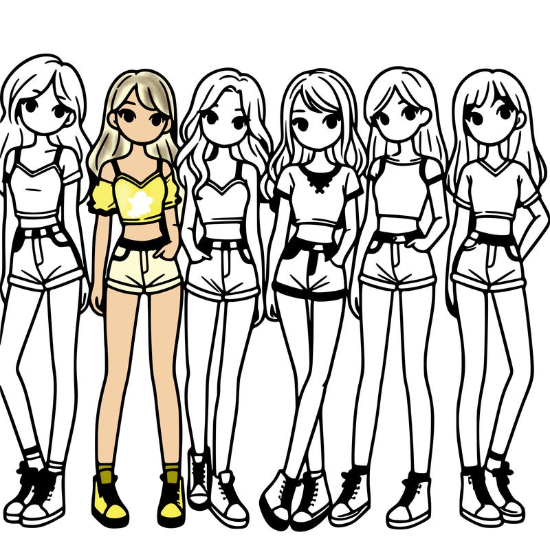 a group of girls wearing crop tops and shorts