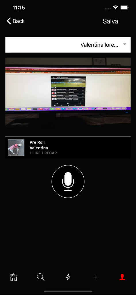 Liverecap - Pantalla móvil de la aplicación Liverecap que muestra una vista previa de video deportivo y la función de grabación de audio para los mejores momentos deportivos.