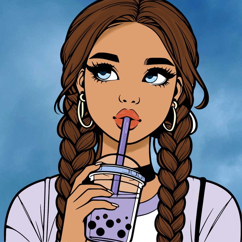 realistic girl with braided hair drinking boba