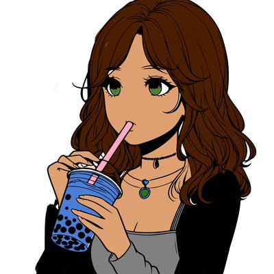 realistic girl drinking boba tea