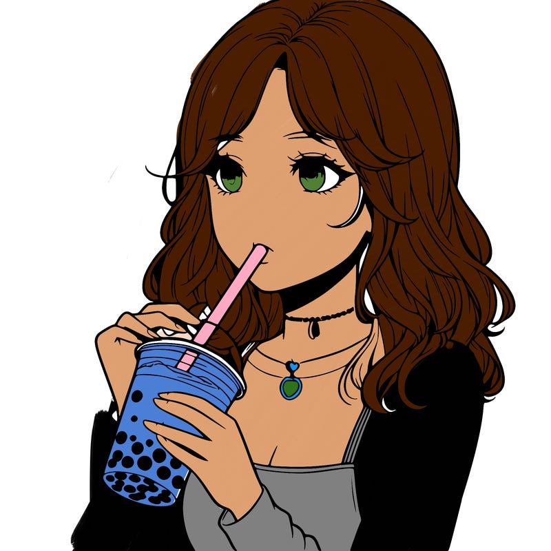 realistic girl drinking boba tea