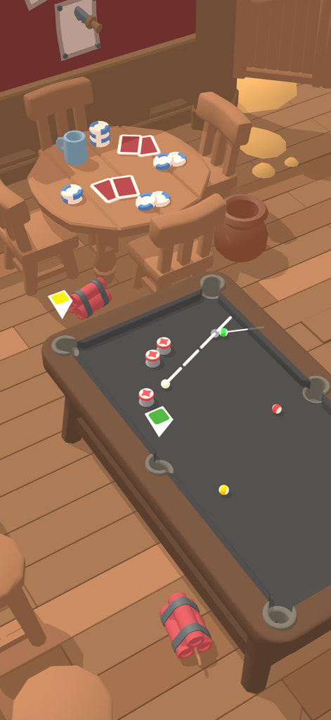 Coffee Pool - Vista cenital de una mesa de billar minimalista en el juego móvil Coffee Pool.