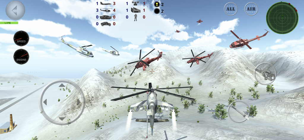 Fighter 3D Multiplayer - Helicopter air combat over snowy mountains in Fighter 3D Multiplayer.
