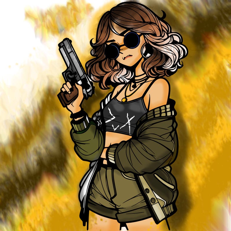 stylish teenage girl with gun