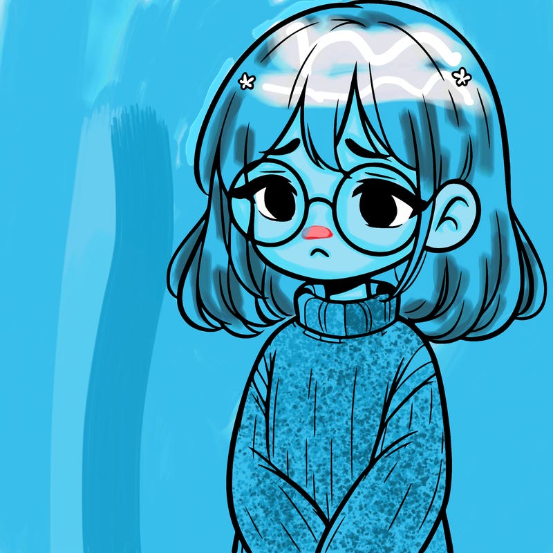 sad girl with glasses in a sweater