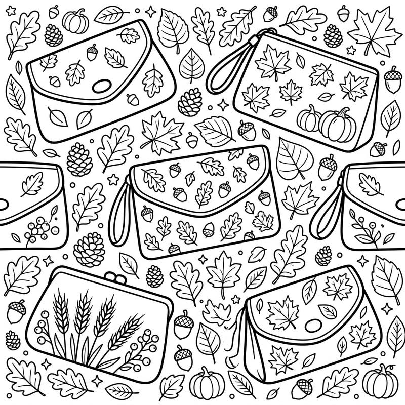 Dive into the cozy vibes of autumn with this delightful coloring page featuring stylish clutch bags adorned with fall elements. Perfect for young fashionistas and nature lovers, it offers a charming blend of accessories and seasonal joy.