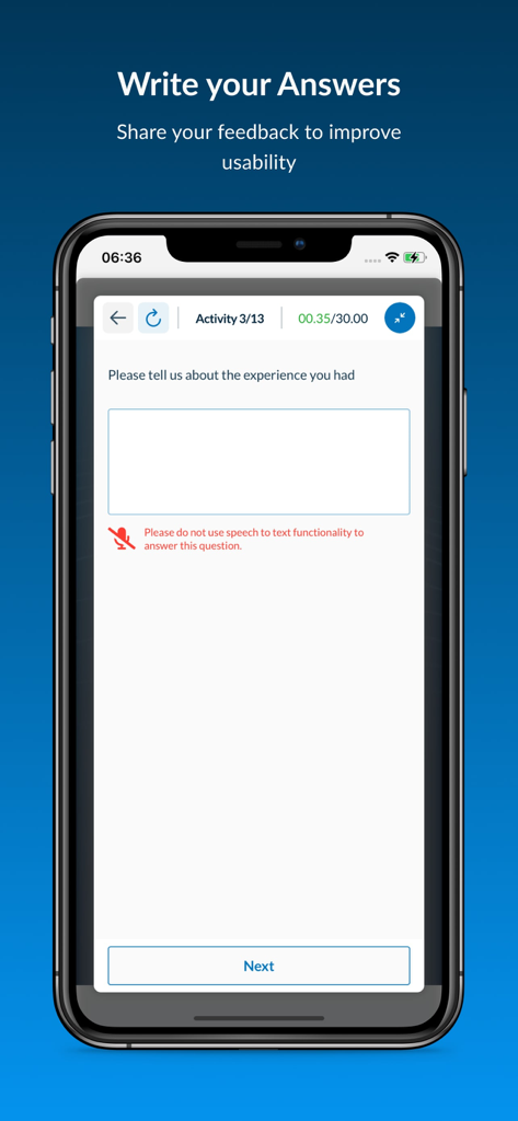 Userlytics app screen showing a feedback form for usability testing