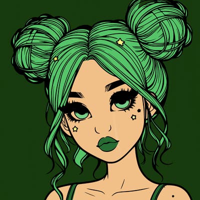realistic girl with space buns