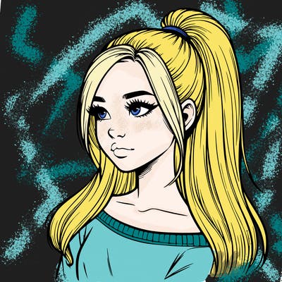 realistic girl with a high ponytail