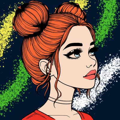 realistic girl with buns on the top of her head