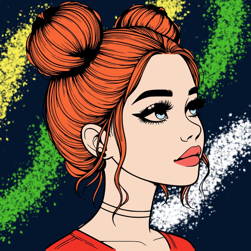 realistic girl with buns on the top of her head