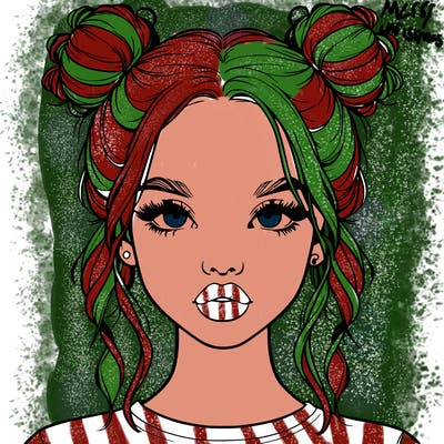 realistic girl with two buns in hair and lips