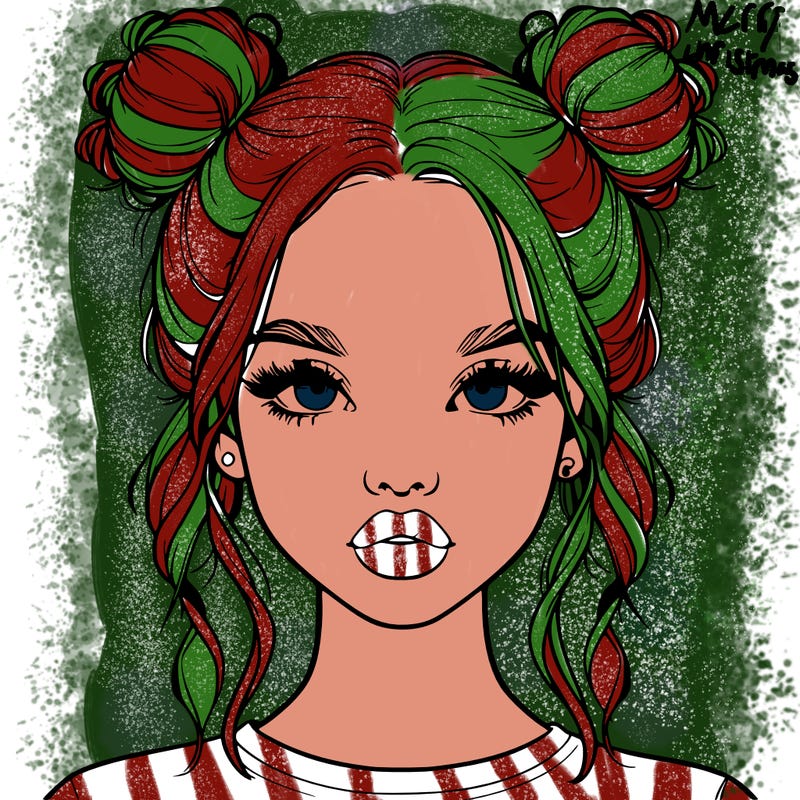 realistic girl with two buns in hair and lips