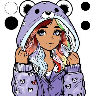 realistic girl in a animal pjs hoodie