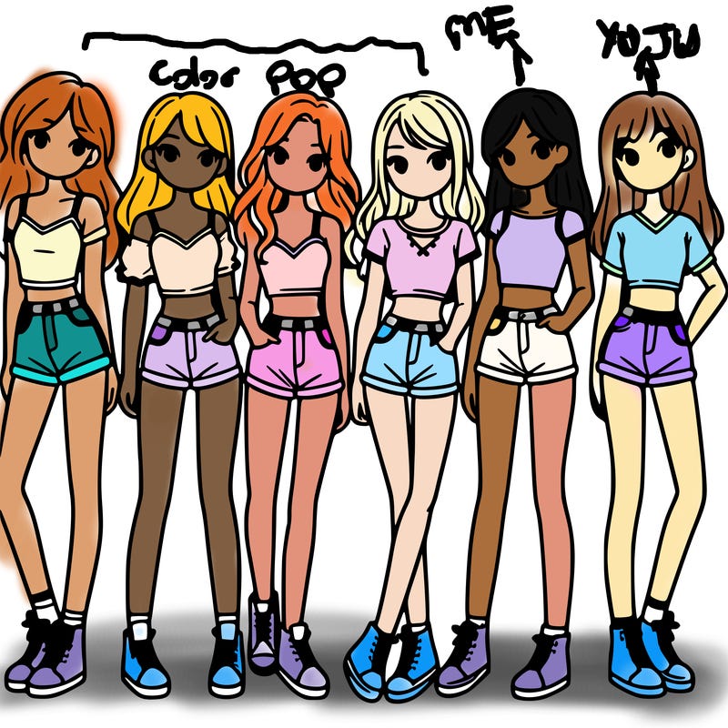 a group of girls wearing crop tops and shorts