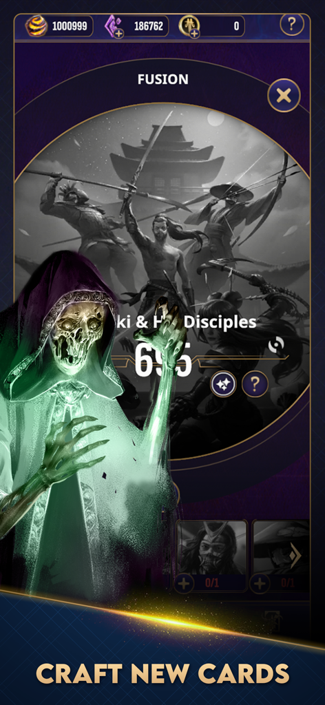 Cross The Ages: TCG - The fusion screen in Cross The Ages TCG showing a character card being crafted to create a new one.