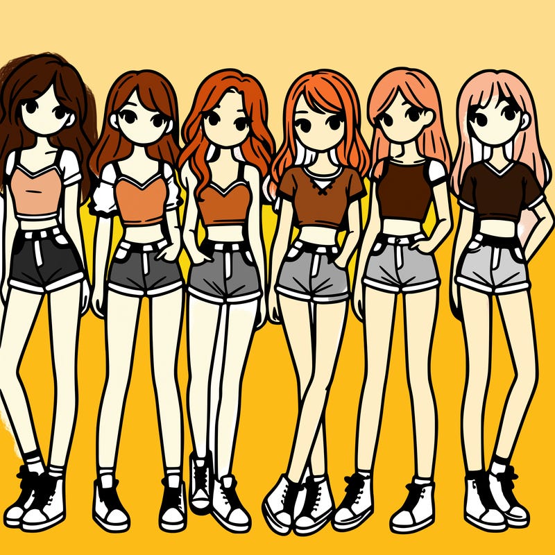 a group of girls wearing crop tops and shorts