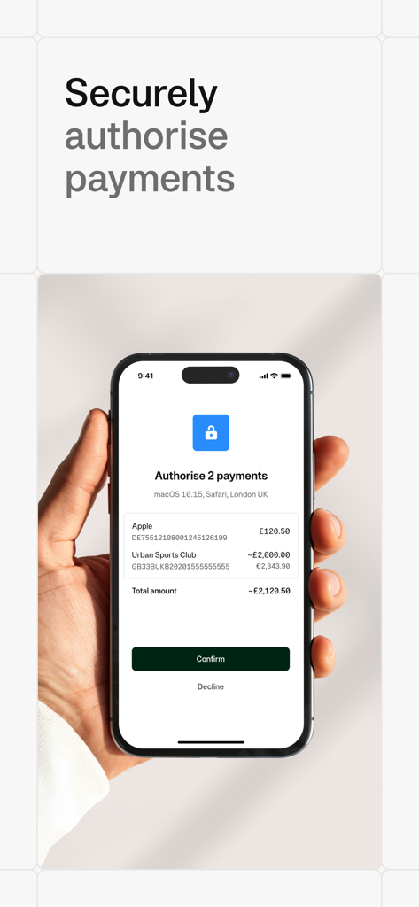 Smartphone screen displaying the Moss app payment authorization interface for business expenses